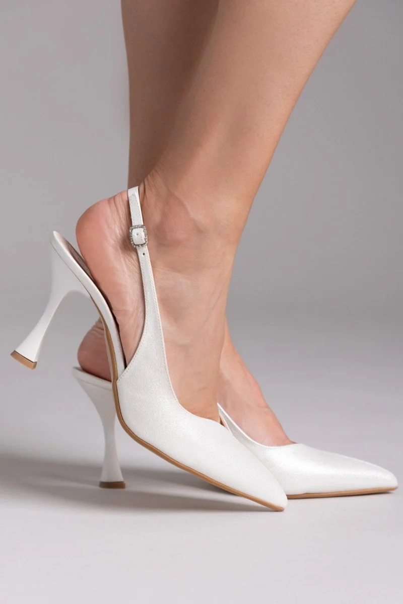Γόβες μυτερές slingback - Λευκό Πέρλα - Image 8