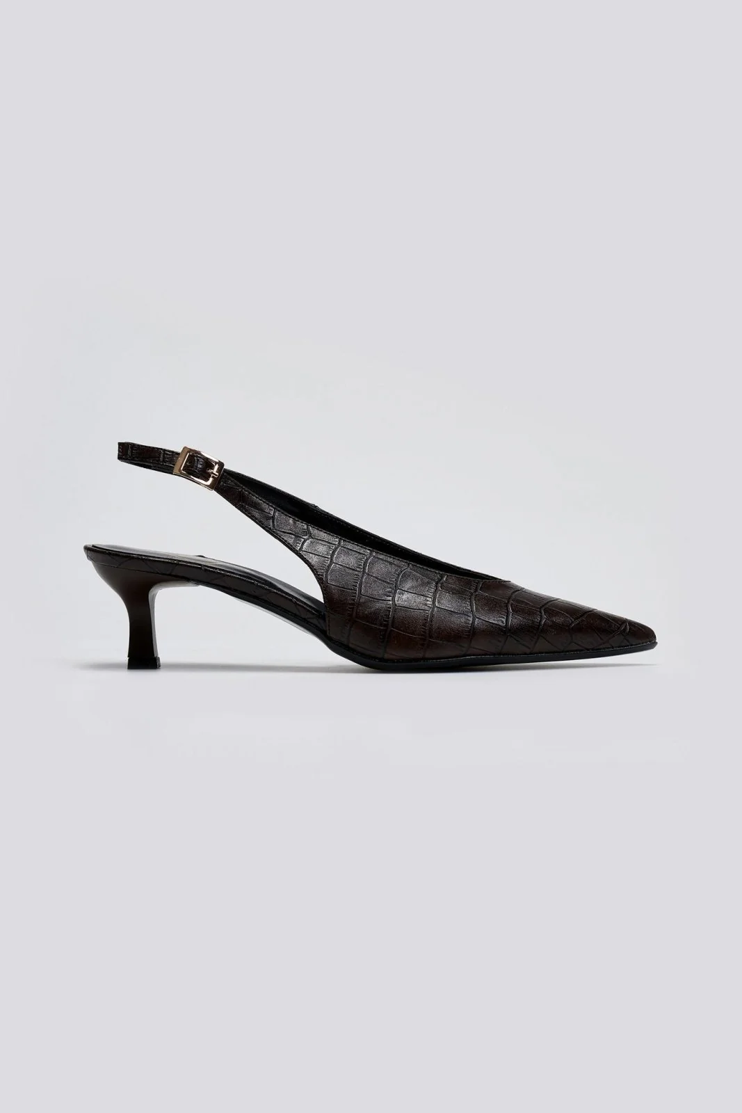 Μυτερές Κροκό Γόβες Slingback - Καφέ - Image 8