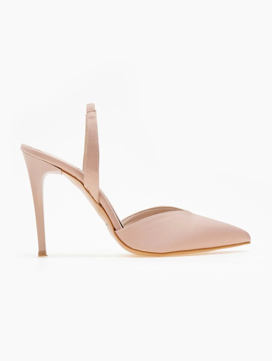Σατέν γόβες slingback - μπεζ