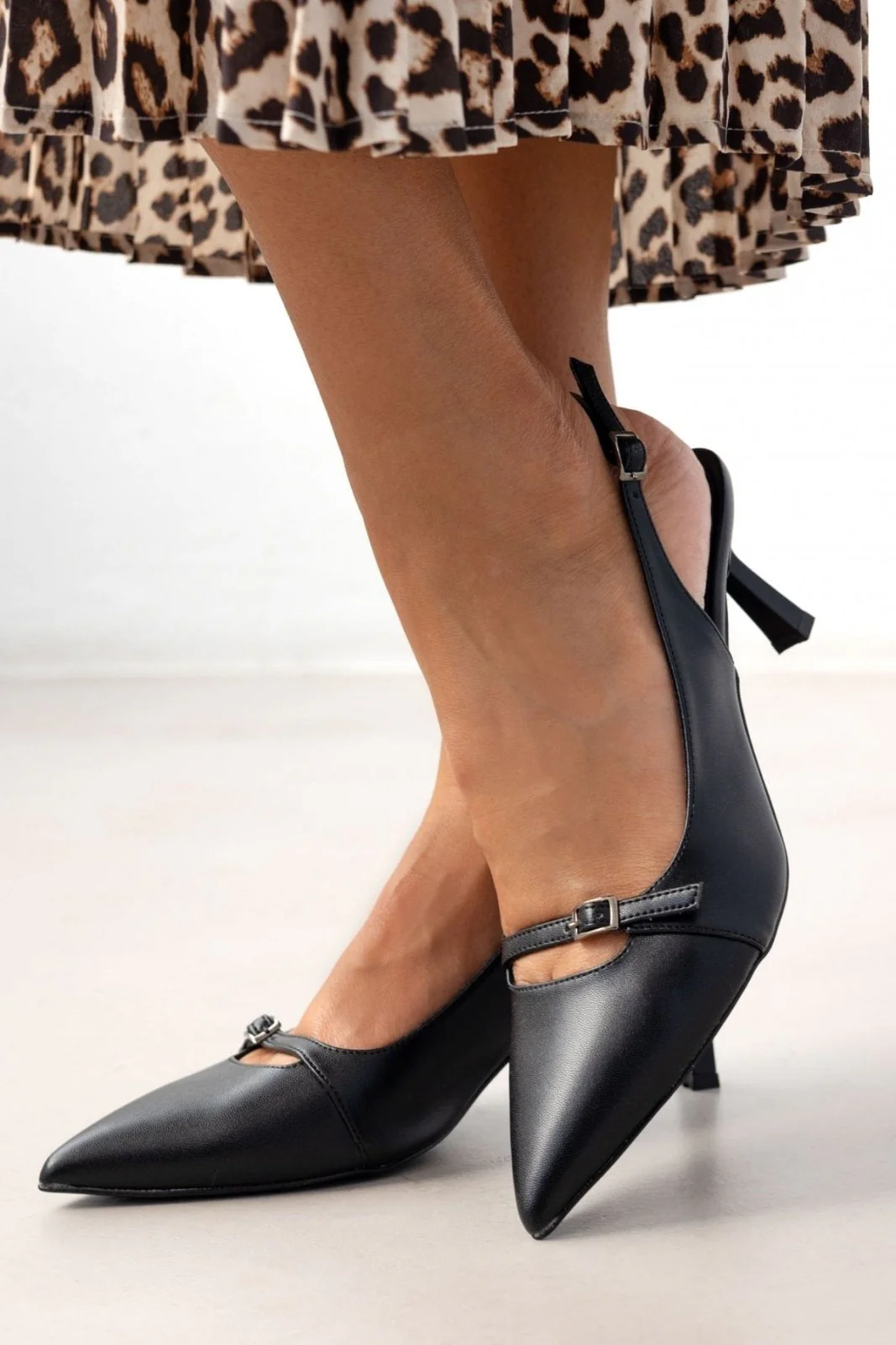 Γόβες Μυτερές Slingback - Μαύρο - Image 6
