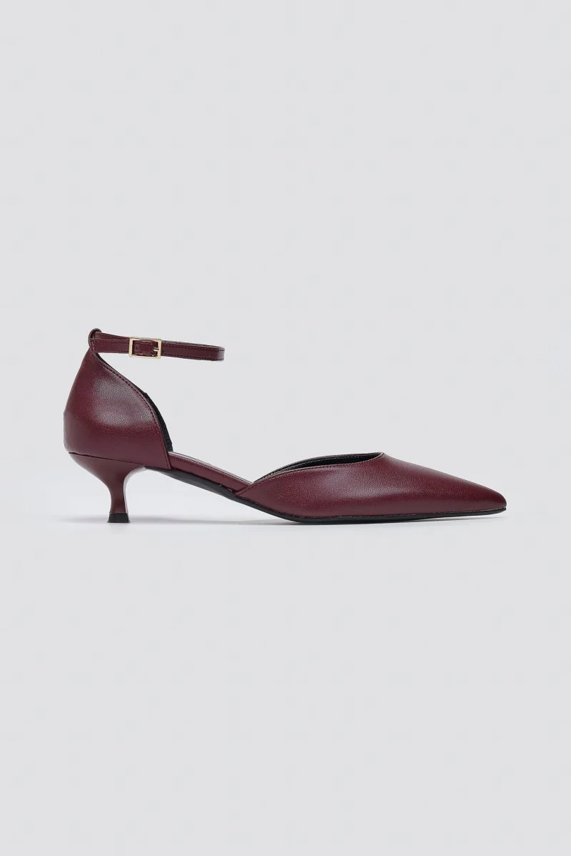 Γόβες με μπαρέτα και kitten heel - Μπορντώ Ματ - Image 3
