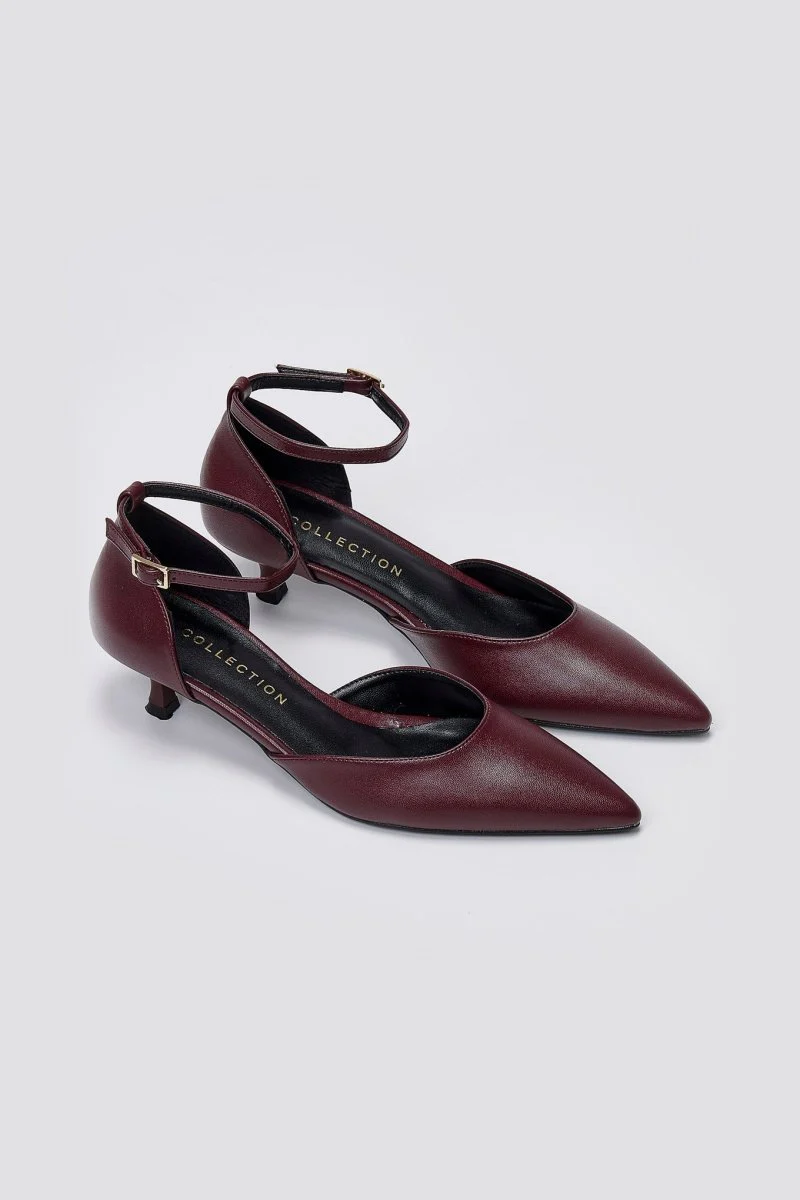 Γόβες με μπαρέτα και kitten heel - Μπορντώ Ματ - Image 7
