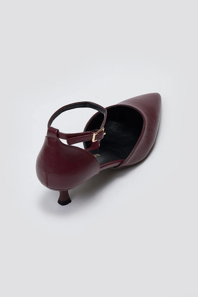Γόβες με μπαρέτα και kitten heel - Μπορντώ Ματ - Image 8