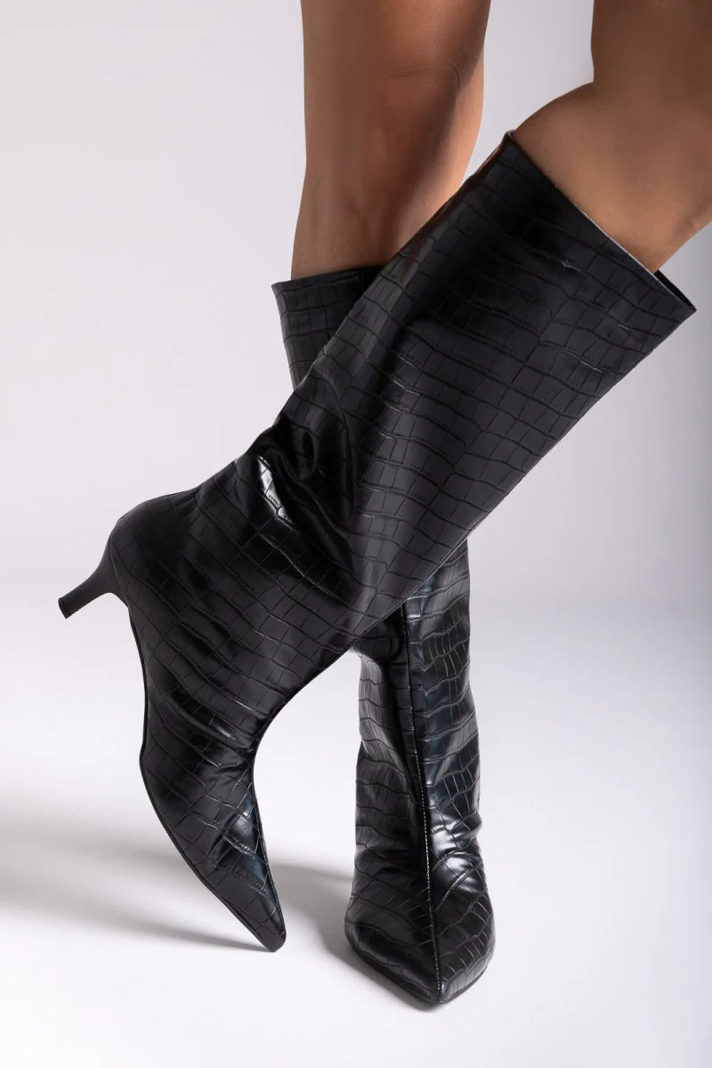 Kitten heel μπότες - Μαύρο Κροκό - Image 3