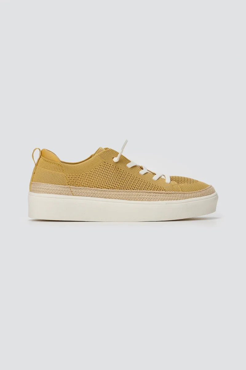 Πλεκτά Sneakers με κορδόνια - Μουσταρδί - Image 3