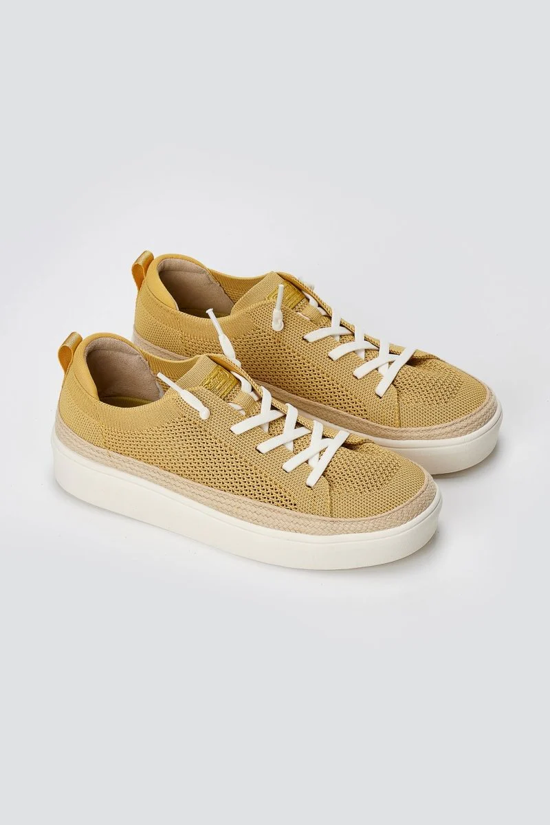 Πλεκτά Sneakers με κορδόνια - Μουσταρδί - Image 4