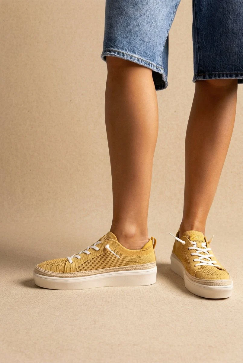 Πλεκτά Sneakers με κορδόνια - Μουσταρδί - Image 5