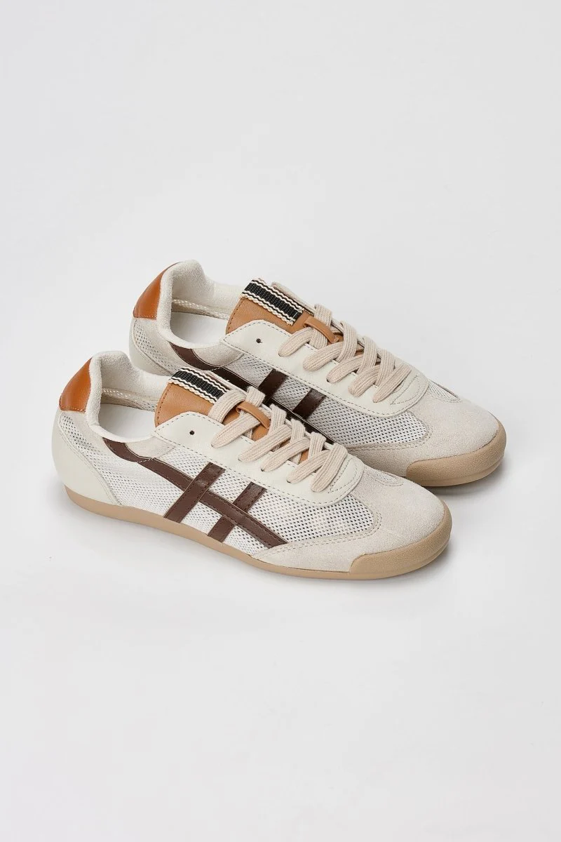 Sneakers με κορδόνια - Μπεζ Ματ - Image 5