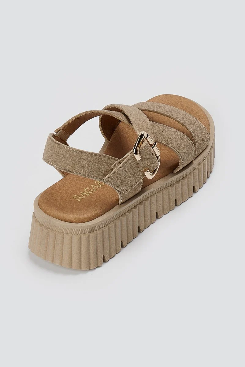 Δερμάτινα Flatform Σανδάλια - Μπεζ Σουέντ - Image 7