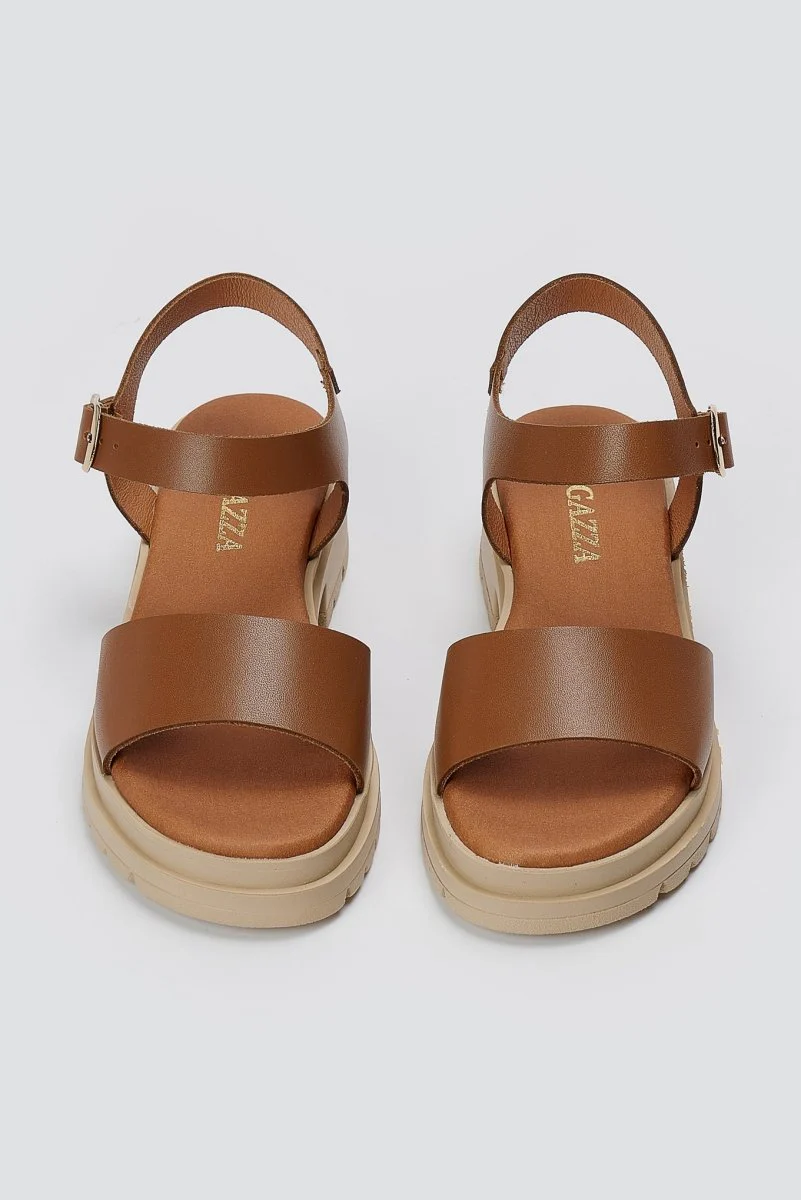 Δερμάτινα Flatform σανδάλια - καφέ ματ - Image 2