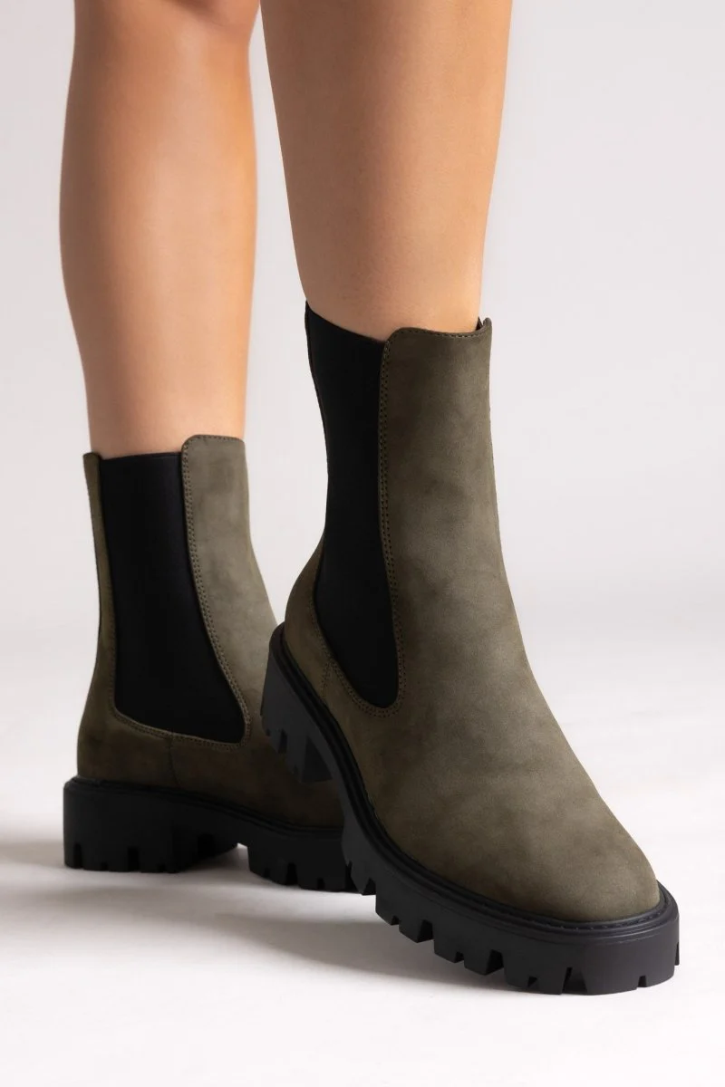 Μποτάκια Chelsea με Χοντρή Σόλα - Χακί Nubuck - Image 5
