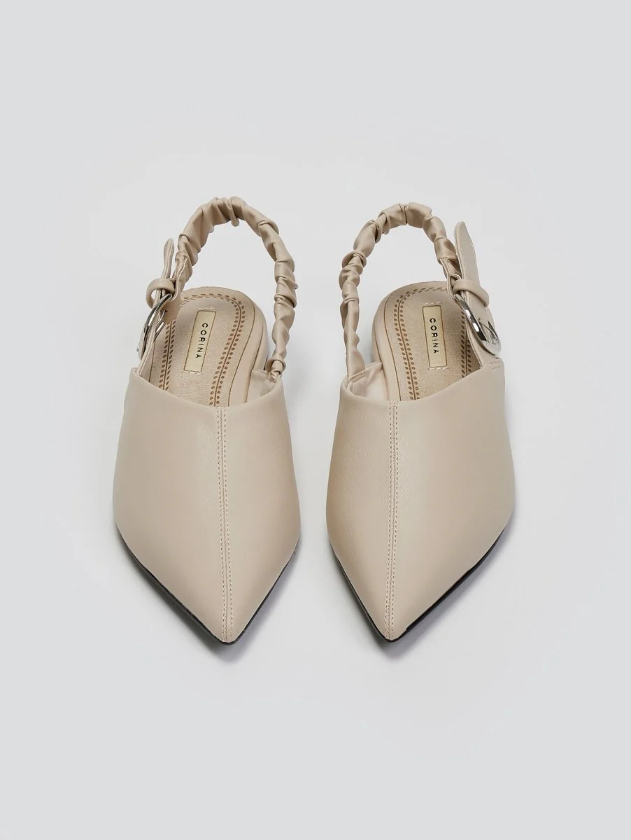 Mules μυτερά με frilled λάστιχο CORINA - Μπεζ - Image 3