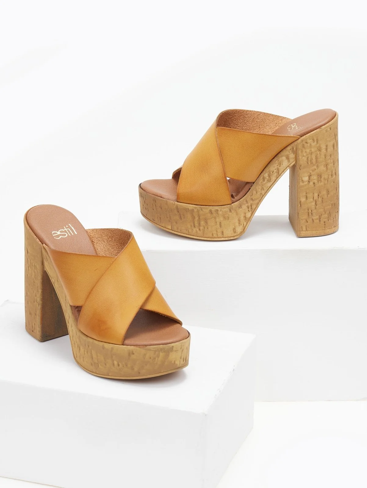 Δερμάτινα Crossover Mules - Κάμελ - Image 4
