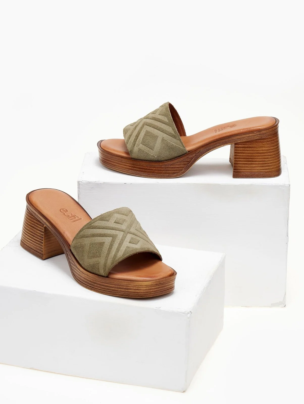Σουέντ Mules Ανάγλυφο Σχέδιο - Χακί - Image 2