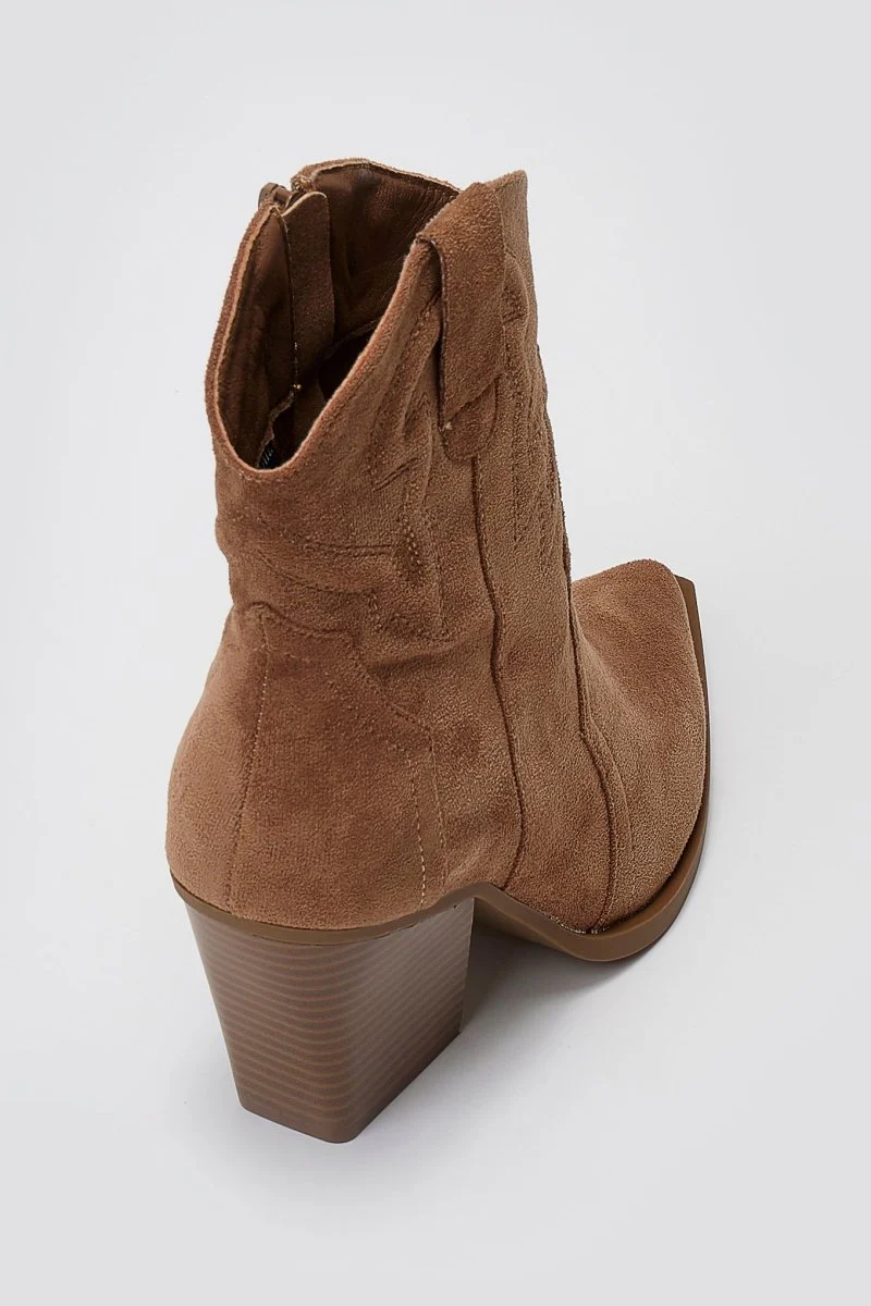 Μυτερά Cowboy Μποτάκια - Camel Suede - Image 8