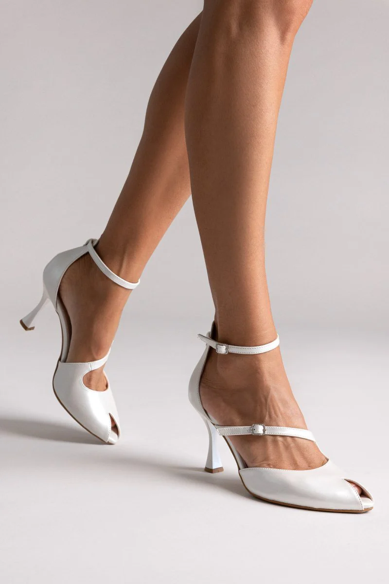 Γόβες peep toe με κοψίματα - Περλέ μεταλλικό - Image 2