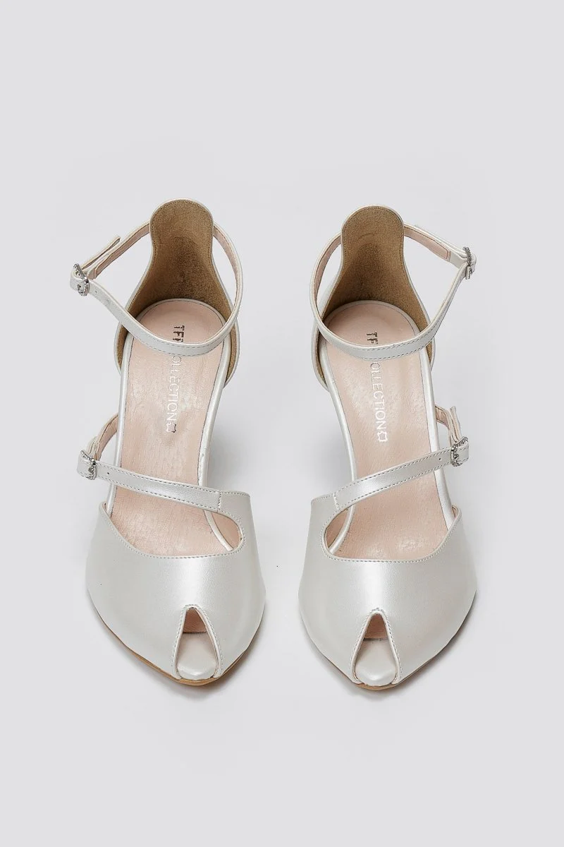 Γόβες peep toe με κοψίματα - Περλέ μεταλλικό - Image 4