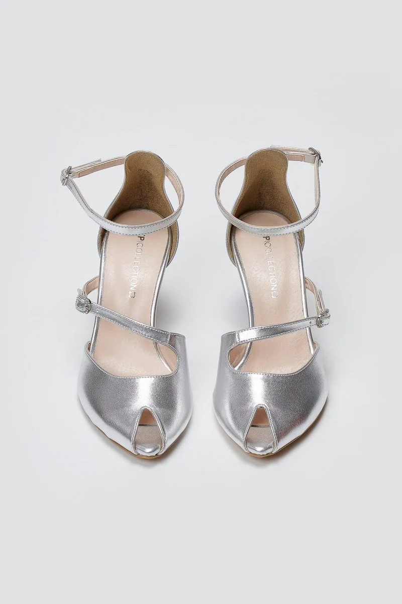 Γόβες peep toe με κοψίματα - ασημί μεταλλικό - Image 8
