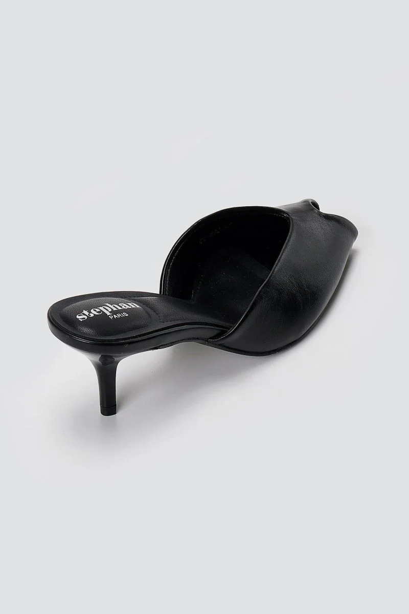 Peep Toe Mules Kitten Heel - Μαύρο Ματ - Image 9