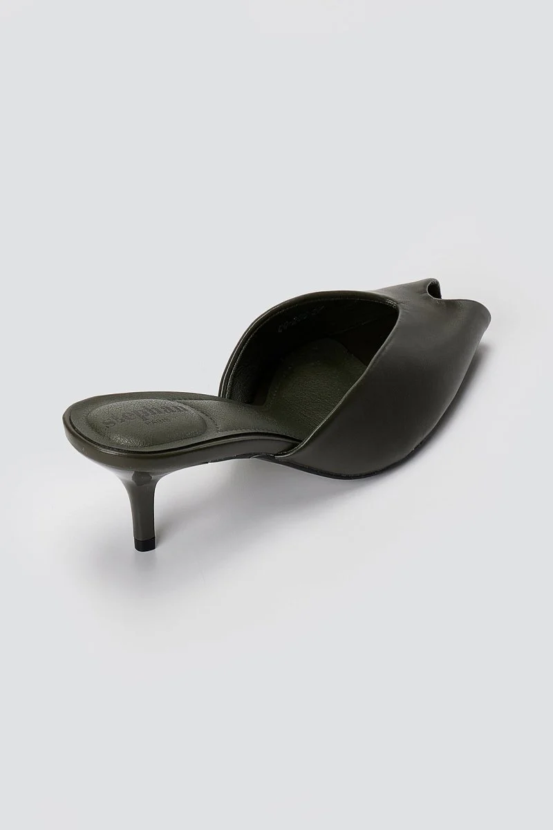  Peep Toe Mules Kitten Heel - Λαδί Ματ - Image 8