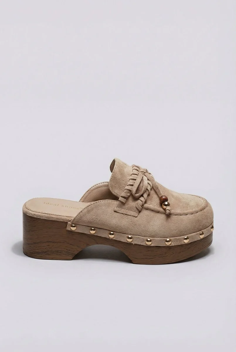Clogs με Μεταλλικά Τρουκς - Μπεζ Σουέντ - Image 3