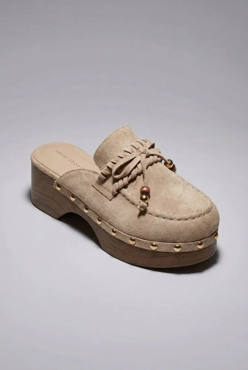 Clogs με Μεταλλικά Τρουκς - Μπεζ Σουέντ - Image 7