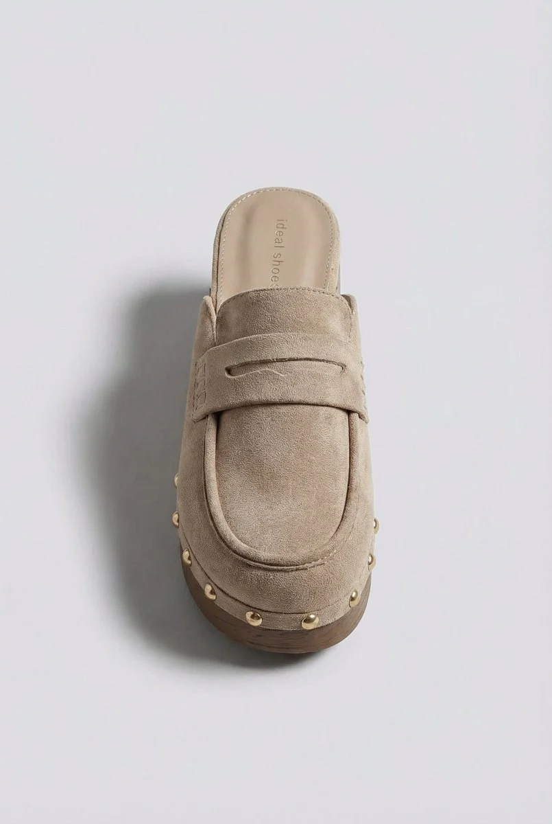 Clogs με μεταλλικά τρουκς - Μπεζ σουέντ - Image 6
