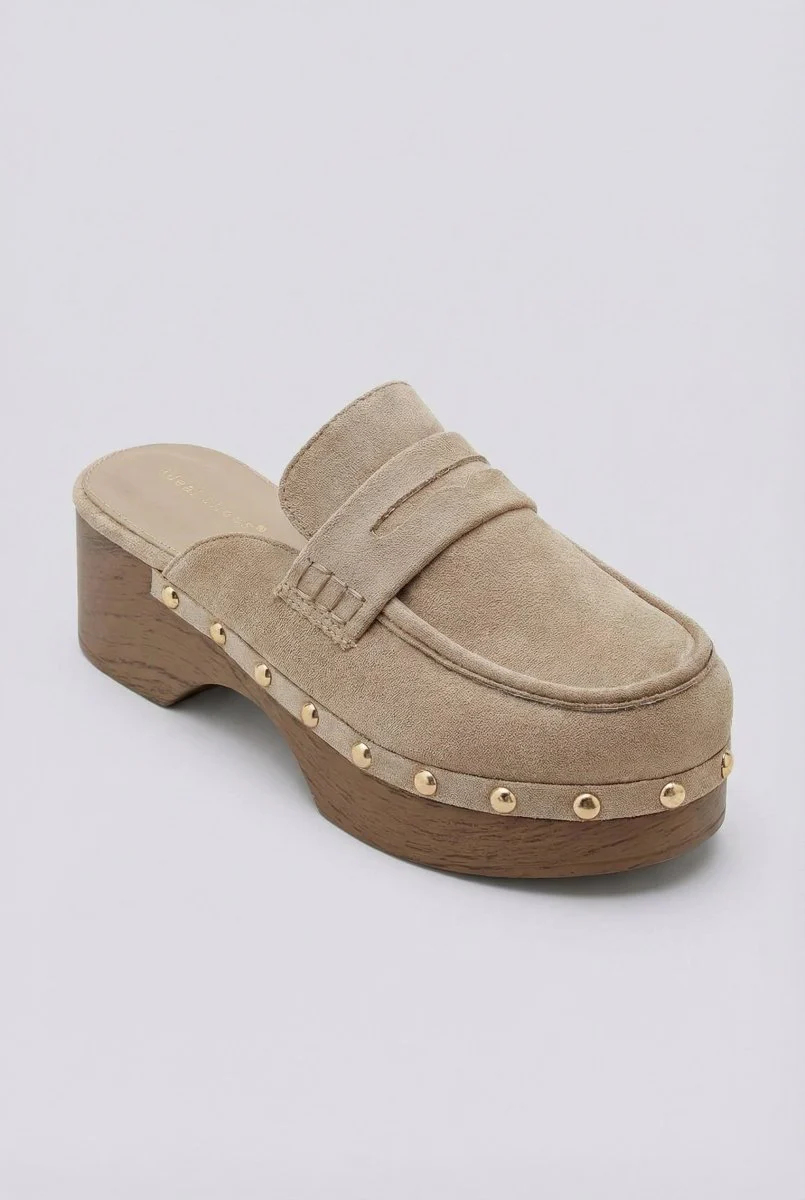 Clogs με μεταλλικά τρουκς - Μπεζ σουέντ - Image 8