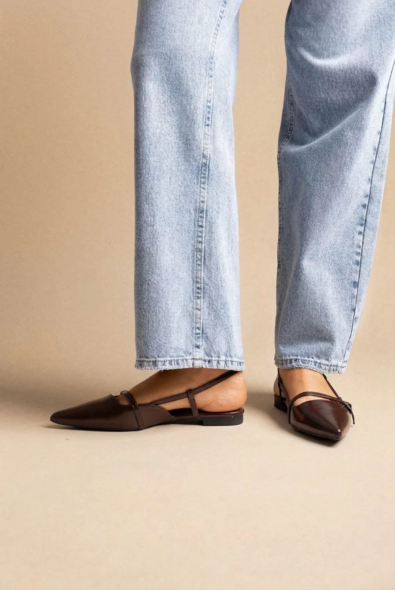 Μυτερές Slingback μπαλαρίνες - Σκούρο Καφέ Ματ - Image 4