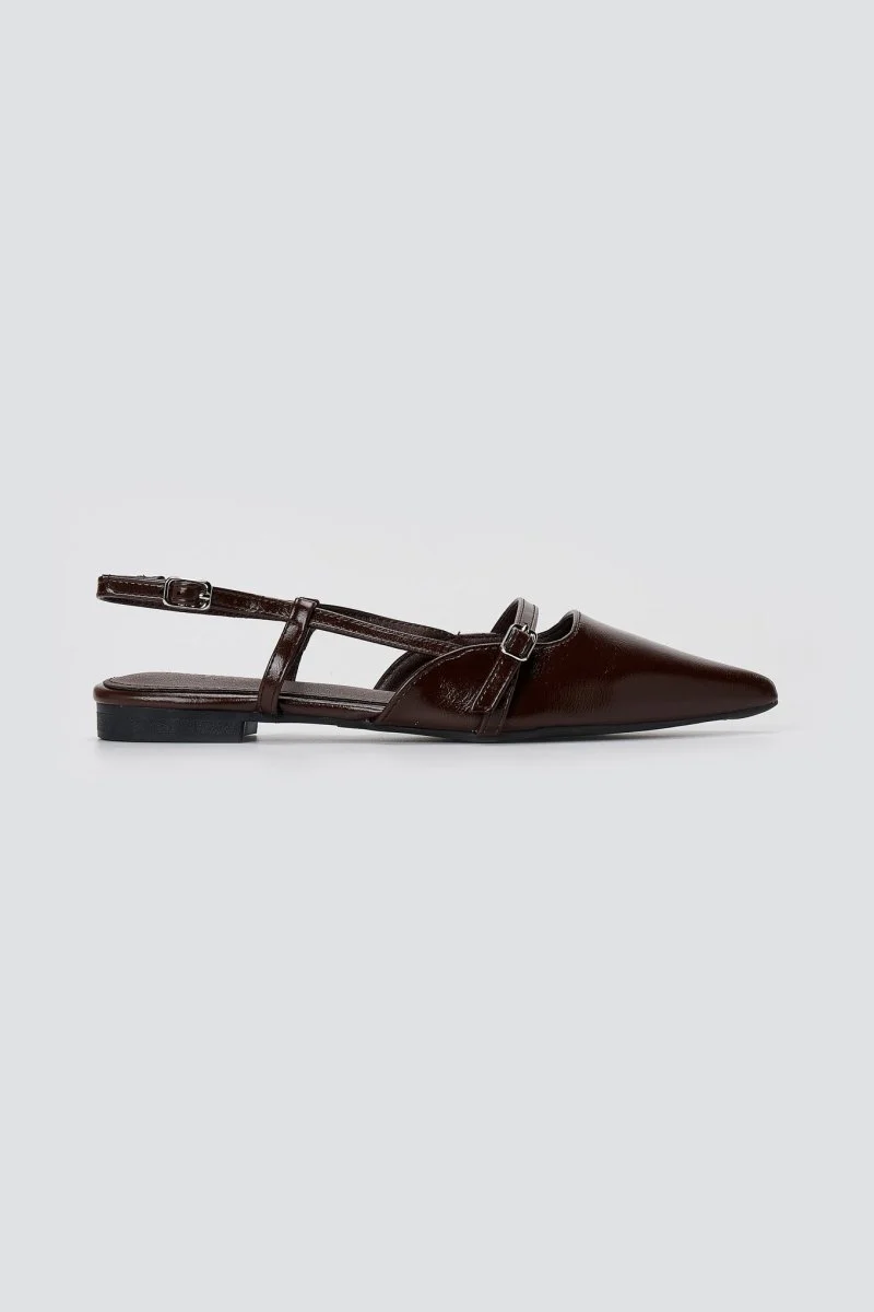 Μυτερές Slingback μπαλαρίνες - Σκούρο Καφέ Ματ - Image 5