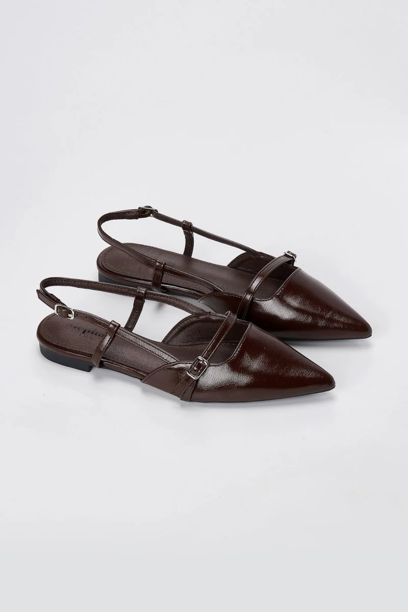 Μυτερές Slingback μπαλαρίνες - Σκούρο Καφέ Ματ - Image 6