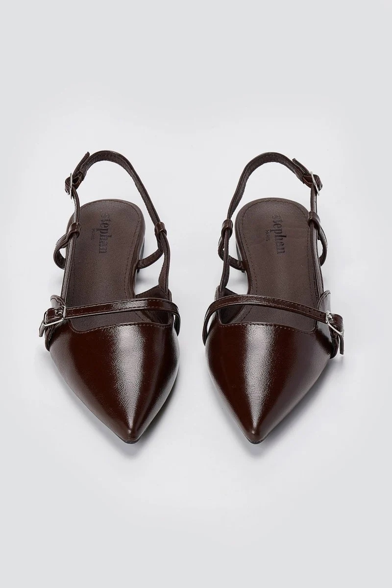 Μυτερές Slingback μπαλαρίνες - Σκούρο Καφέ Ματ - Image 7