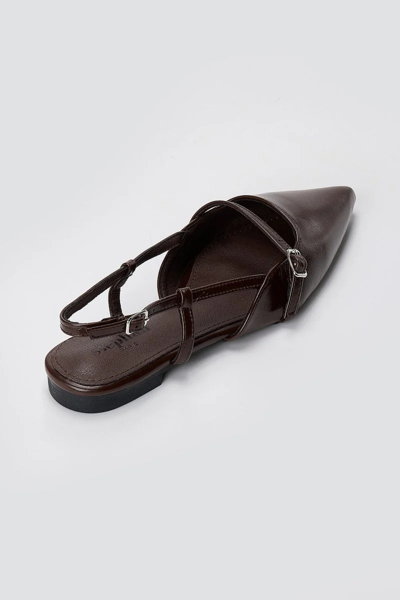 Μυτερές Slingback μπαλαρίνες - Σκούρο Καφέ Ματ - Image 8