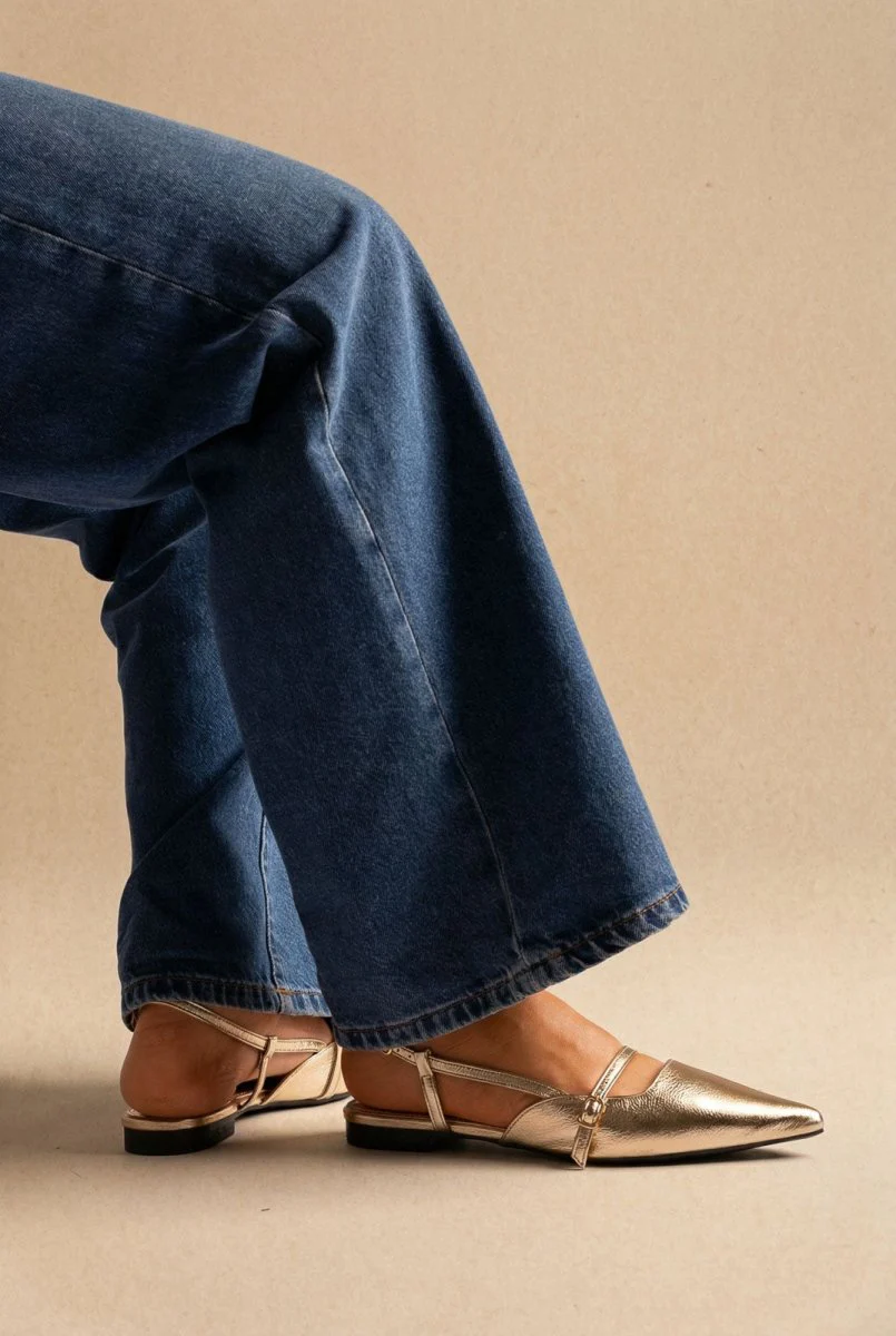 Μυτερές Slingback μπαλαρίνες - Χρυσό μεταλλικό