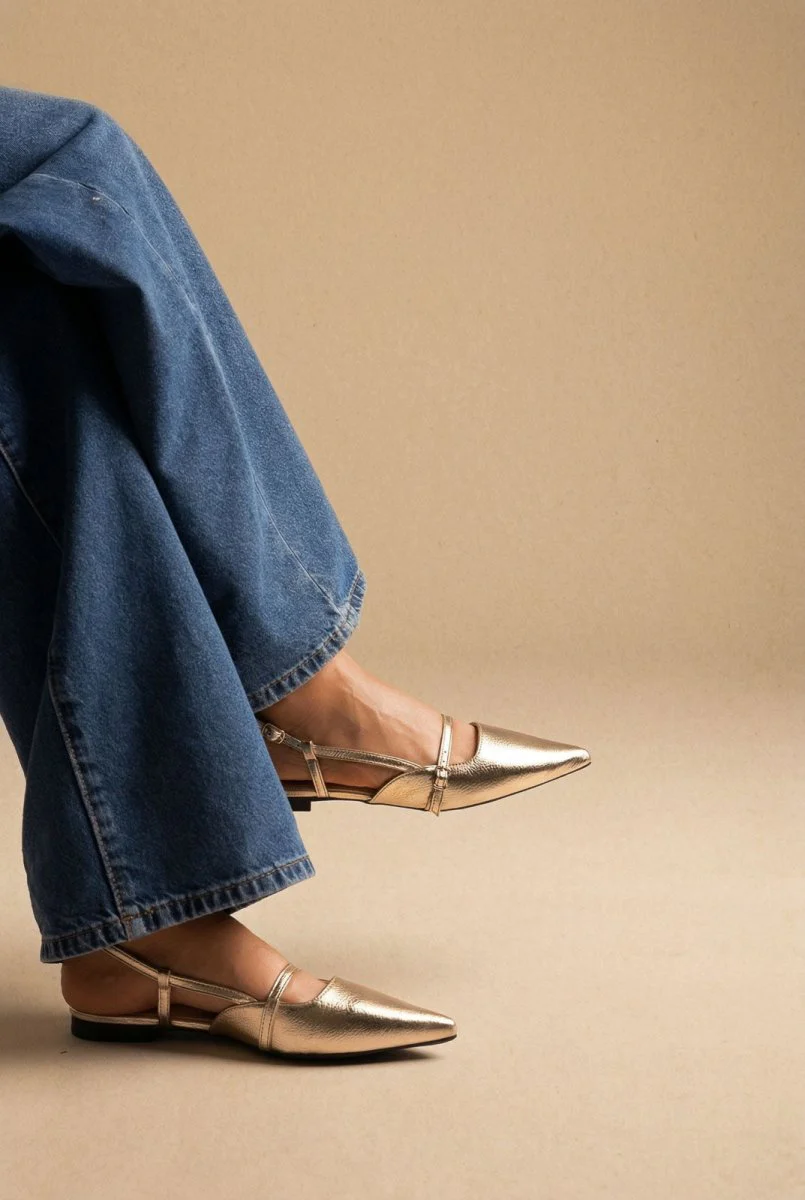 Μυτερές Slingback μπαλαρίνες - Χρυσό μεταλλικό - Image 2
