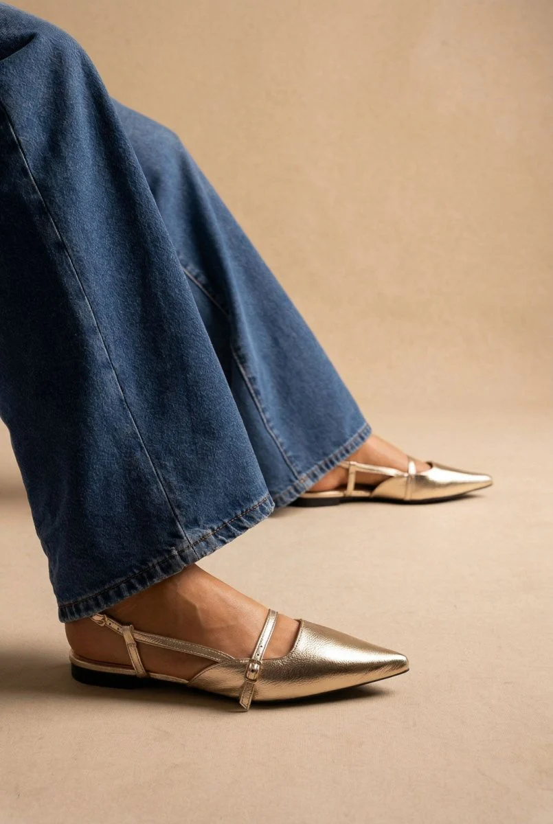 Μυτερές Slingback μπαλαρίνες - Χρυσό μεταλλικό - Image 3