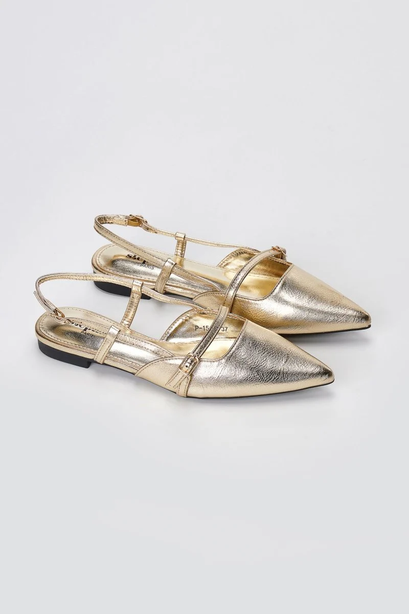 Μυτερές Slingback μπαλαρίνες - Χρυσό μεταλλικό - Image 4