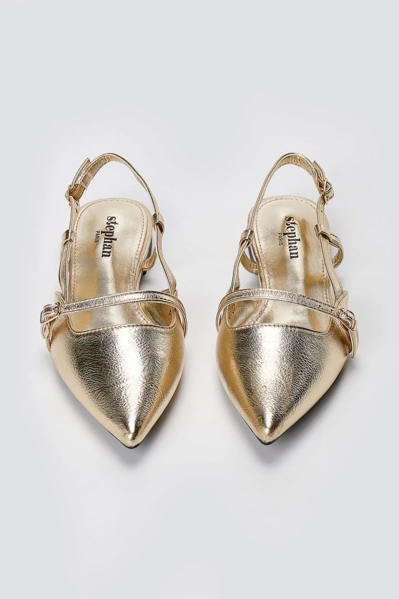 Μυτερές Slingback μπαλαρίνες - Χρυσό μεταλλικό - Image 5