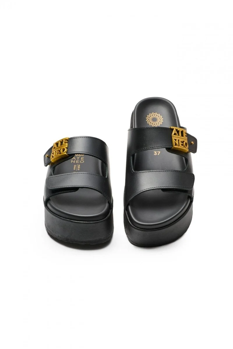 Δερμάτινα σανδάλια flatform- Μαύρο - Image 2