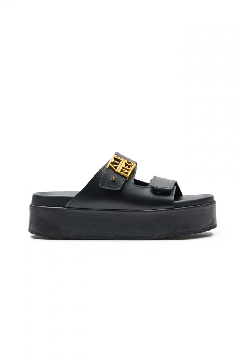 Δερμάτινα σανδάλια flatform- Μαύρο - Image 3