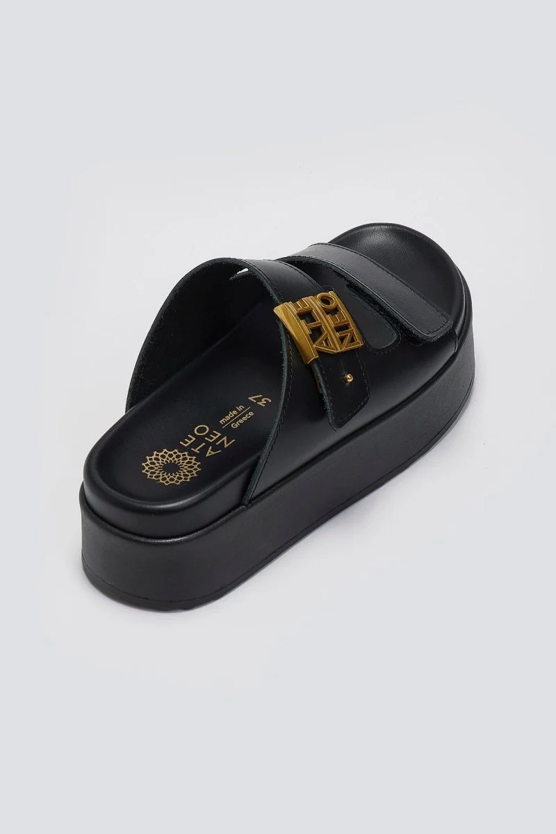 Δερμάτινα σανδάλια flatform- Μαύρο - Image 6
