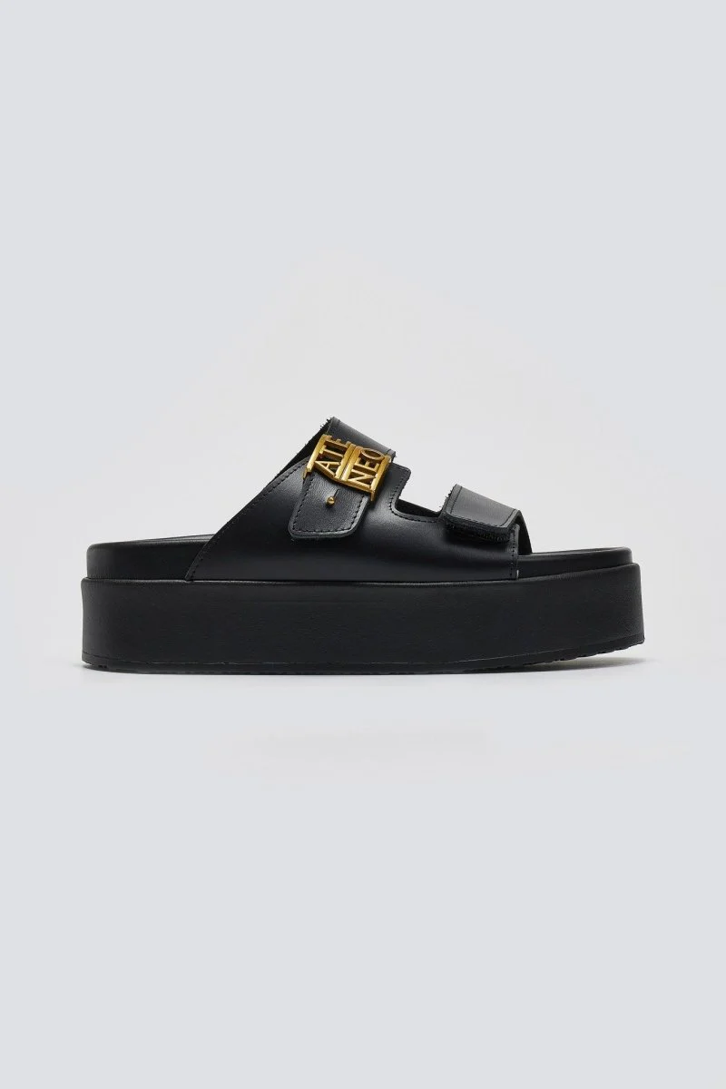 Δερμάτινα σανδάλια flatform- Μαύρο - Image 7