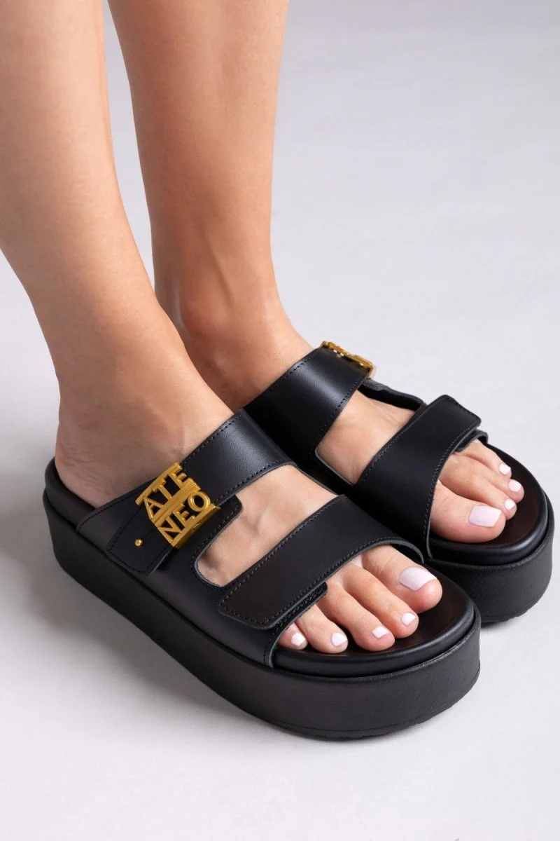 Δερμάτινα σανδάλια flatform- Μαύρο - Image 8