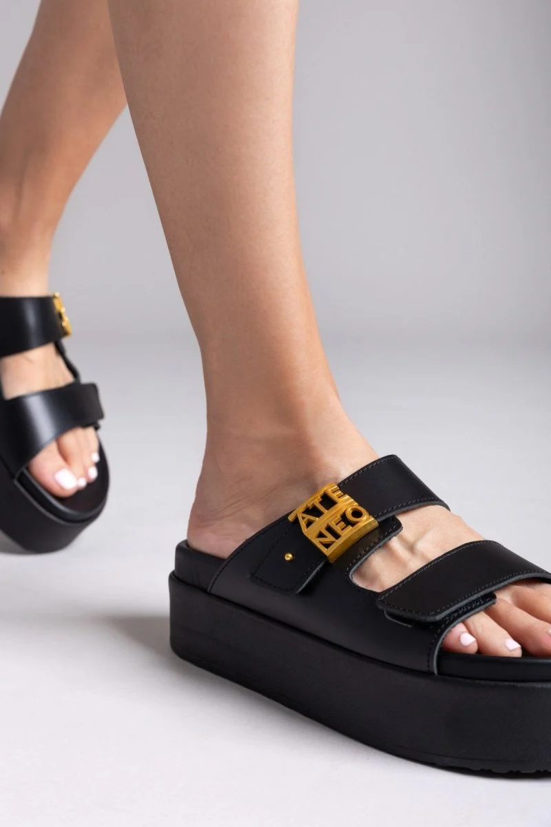 Δερμάτινα σανδάλια flatform- Μαύρο - Image 9