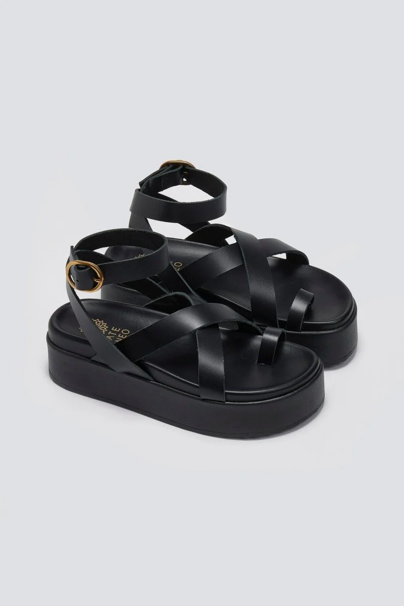 Δερμάτινα σανδάλια flatform- Μαύρο - Image 3