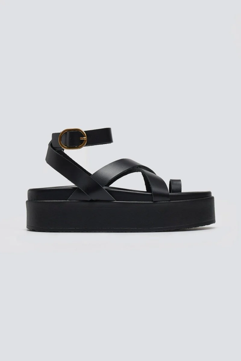 Δερμάτινα σανδάλια flatform- Μαύρο - Image 6