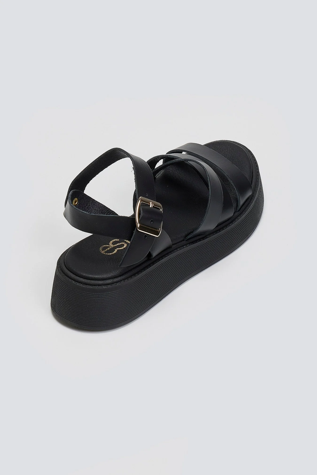 Σανδάλια δερμάτινα flatforms με φάσες Estil - Μαύρο - Image 4