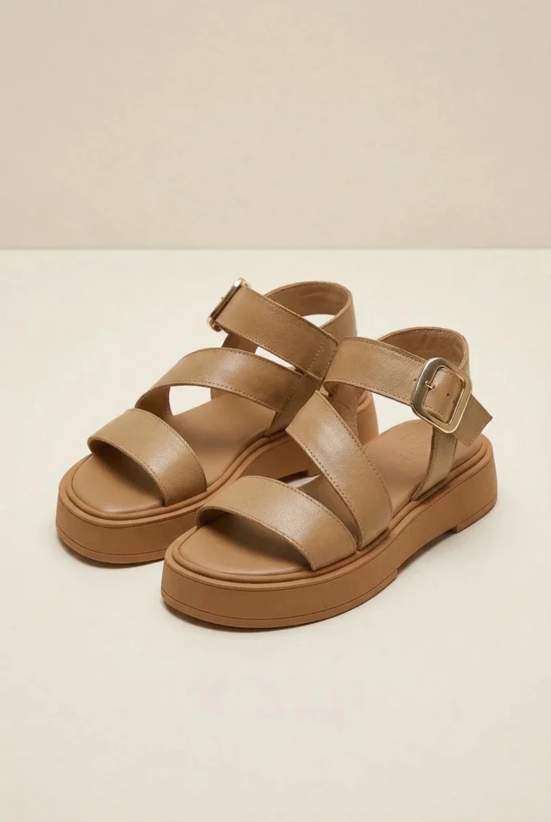 Δερμάτινα σανδάλια flatform - Μπεζ - Image 3