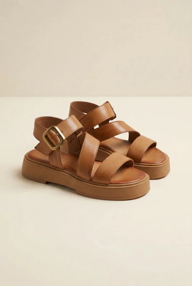 Δερμάτινα σανδάλια flatform - Ταμπά - Image 5