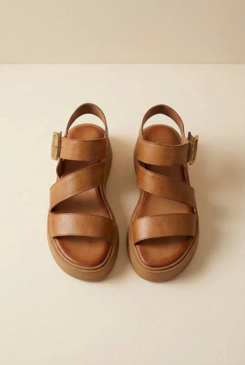 Δερμάτινα σανδάλια flatform - Ταμπά - Image 6